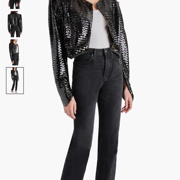 NWT Steve Madden Juliet Sequin Cropped Jacket Size XS S black NEW shoulder pads - Picture 6 of 16